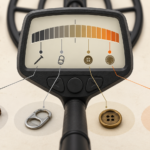 Metal detector Target ID display with sample targets and conductivity reference