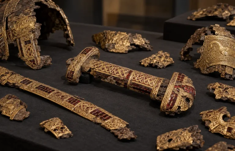 Editorial reconstruction of the Staffordshire Hoard Anglo-Saxon gold artifacts